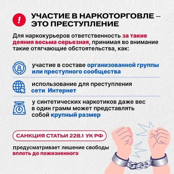 Участие в наркоторговле-это преступление!